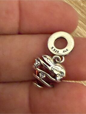 Pandora Silver Swirl Heart Dangle Charm with Sparkling Accents